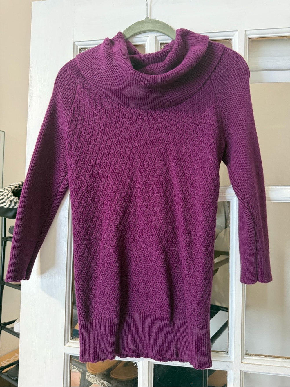 Women's Cowl Neck Sweater Dress - Deep Plum